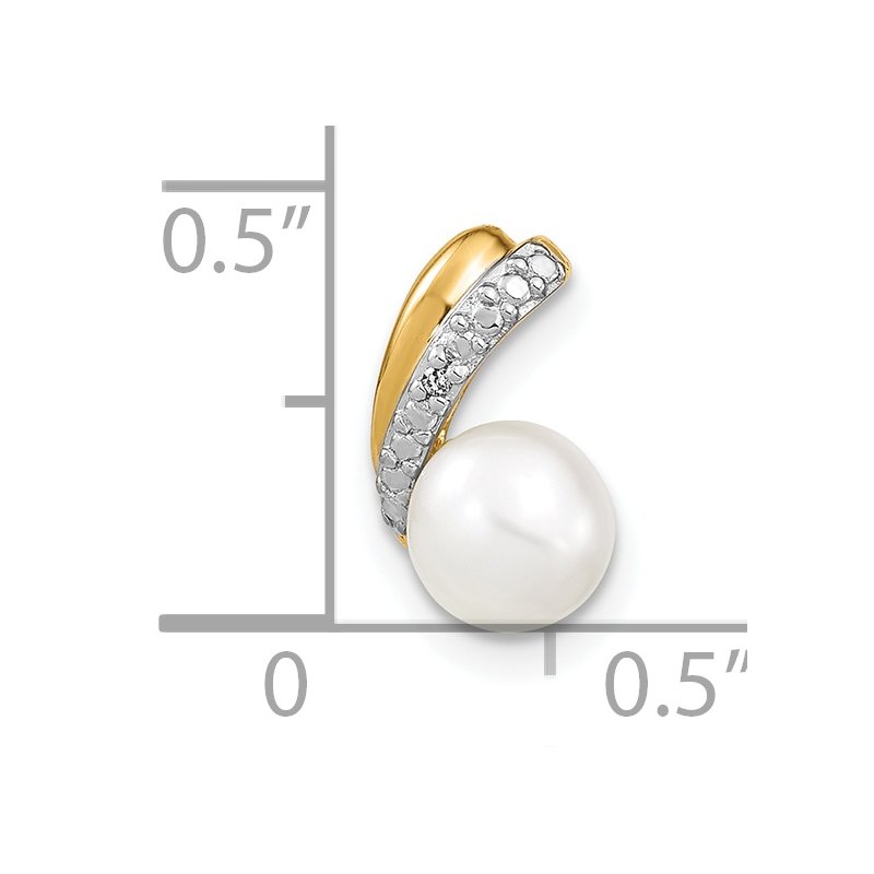 14k 6-7mm White Round Freshwater Cultured Pearl and Diamond Pendant