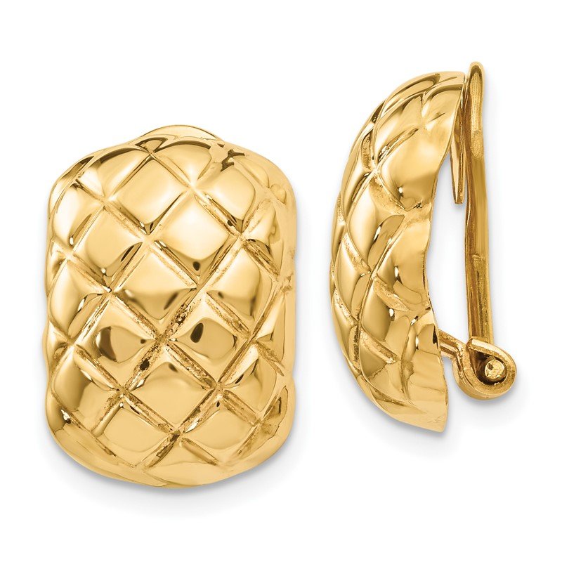 14k Polished Quilted Non-pierced Omega Back Earrings