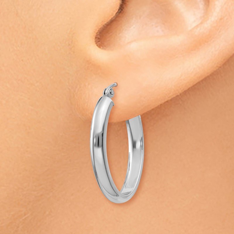 14k White Gold Polished 3.5mm Oval Hoop Earrings