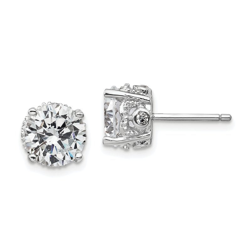 Sterling Silver Rhodium-plated Brilliant-cut CZ 8mm Stud Post Earrings
