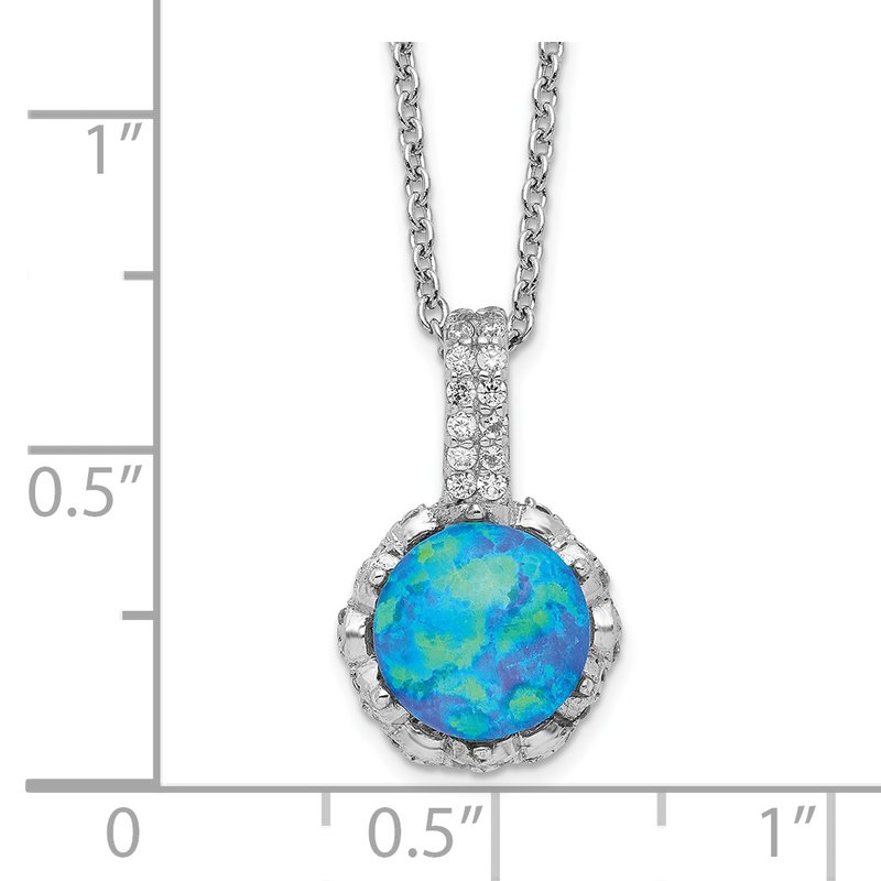 Sterling Silver Rhodium-plated Cabochon Lab Created Blue Opal and Brilliant-cut CZ 18.25 Inch Necklace