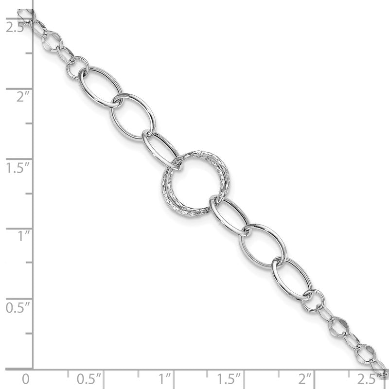 14k White Gold Polished and Textured Fancy Link 8 inch Bracelet