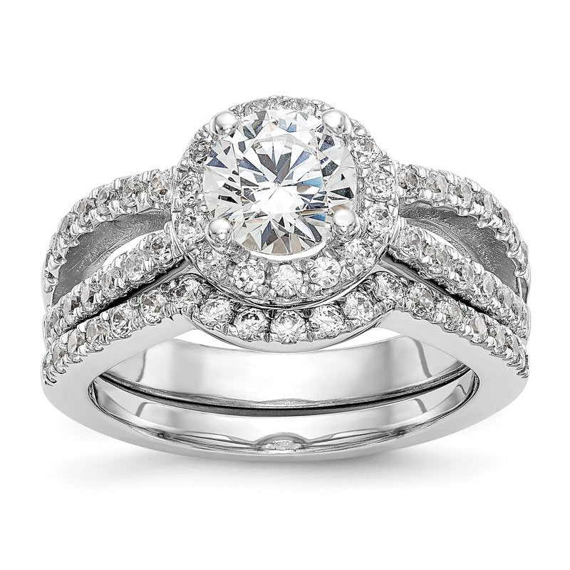 14K White Gold 3/4 carat Lab Grown Diamond VS/SI  D E F  Semi Mount Round Halo Engagement Ring