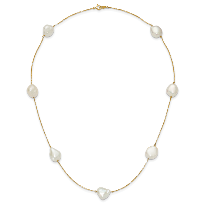 14k 10-11mm White Keshi Freshwater Cultured Pearl 7-Station 20 inch Necklace