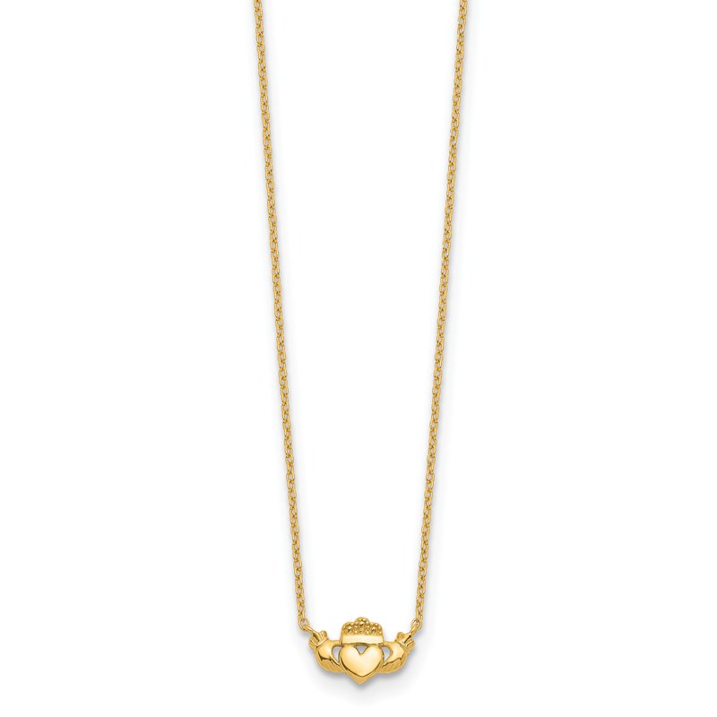 14k Polished Claddagh 17 inch Necklace