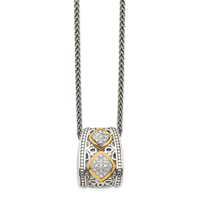 Sterling Silver Antiqued with 14K Accent Diamond 18 Inch Necklace