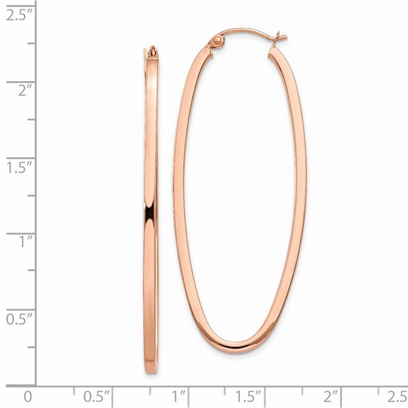 14k Rose Gold 2x53mm Polished Square-Tube Oval Hoop Earrings