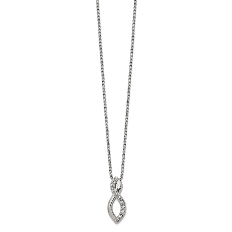 Stainless Steel Polished with Crystals Infinity Symbol on a 16 inch Box Chain Necklace