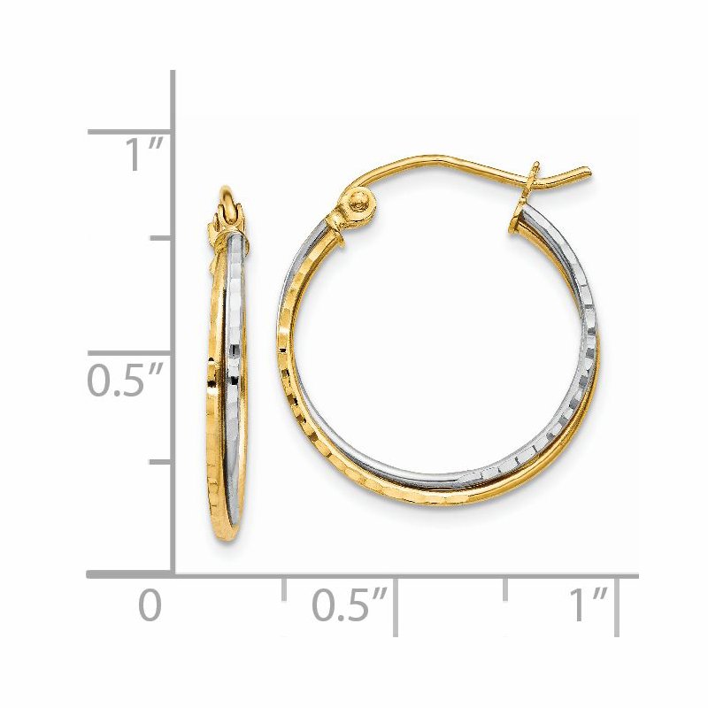 14K Yellow and White Gold Diamond Cut Twisted Hoop Earrings