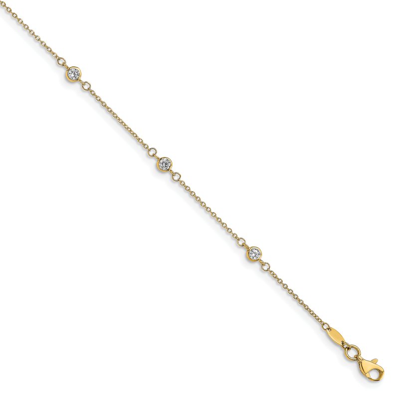 14K Bezel-set CZ 6-Station 9 inch Plus 1 inch Extender - Total 10 inch Anklet