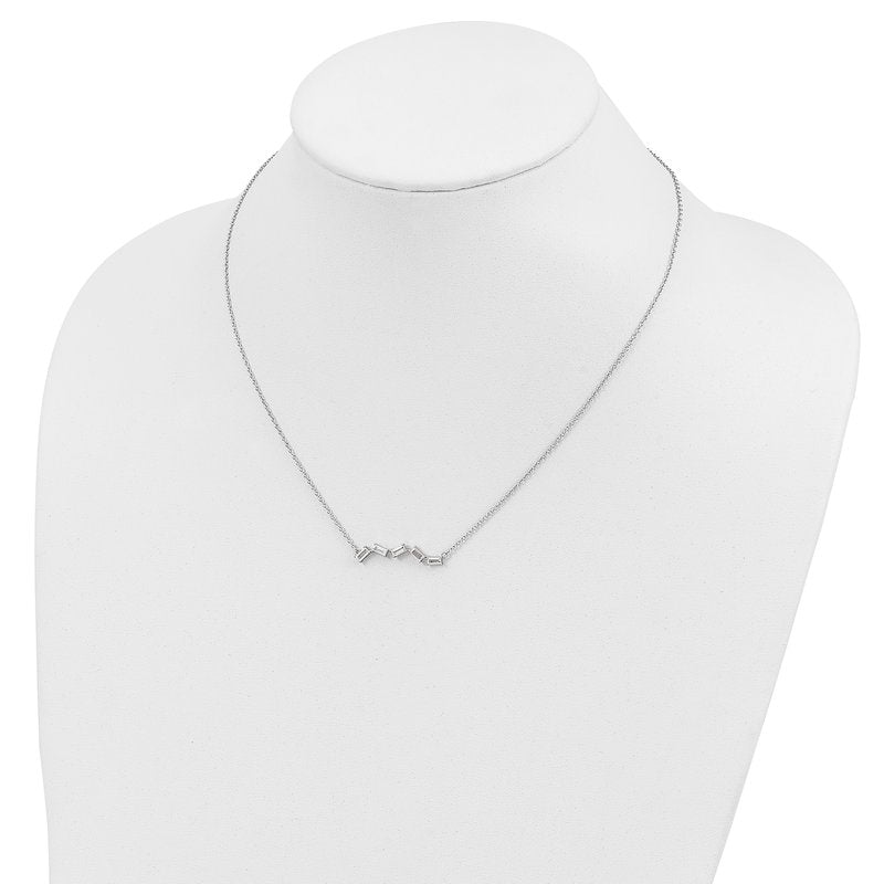 Sterling Silver Rhodium-plated Emerald-cut CZ Bar 18 Inch Necklace
