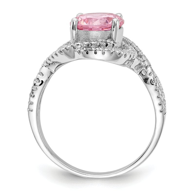 Sterling Silver Rhodium-plated Fancy Pink and White Brilliant-cut CZ Ring