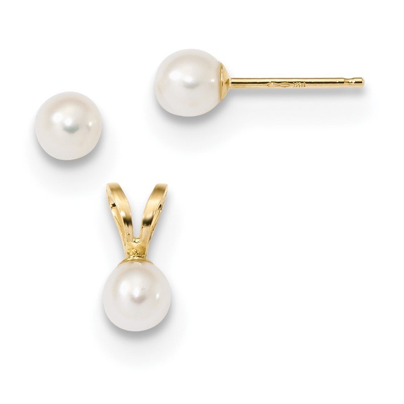 14k Children's 4-5mm White Round Freshwater Cultured Pearl Pendant and Post Earrings Set