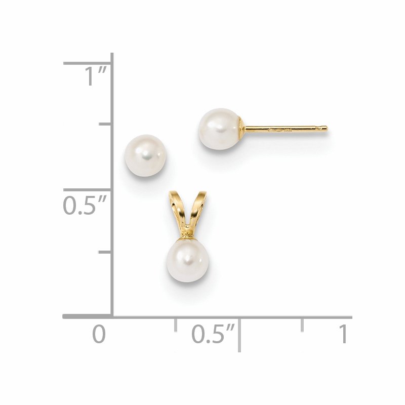 14k Children's 4-5mm White Round Freshwater Cultured Pearl Pendant and Post Earrings Set