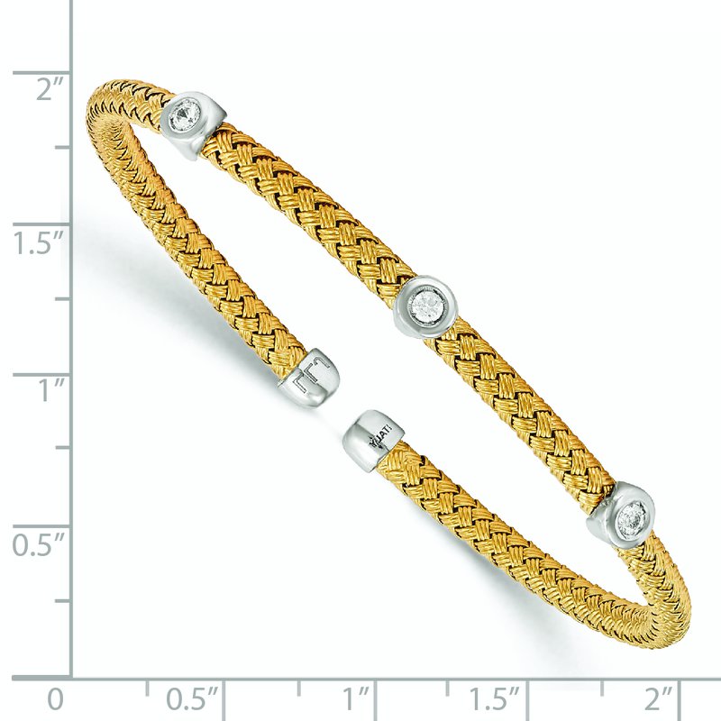 Sterling Silver Rhodium-plated Gold-plated CZ Woven Flexible Cuff