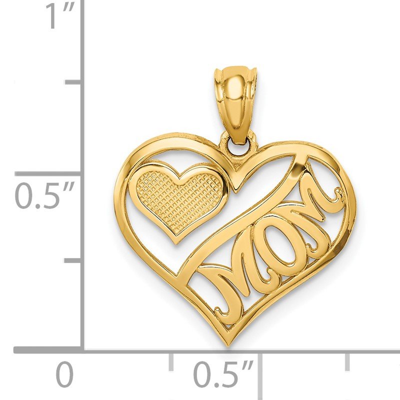 14k Polished MOM and Heart In Heart Pendant