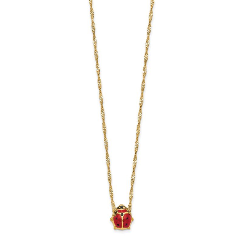 14k Polished Red and Black Enameled Ladybug 17 inch Necklace Plus 1 inch Extender