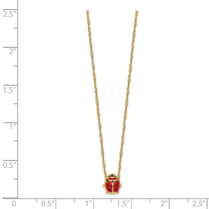 14k Polished Red and Black Enameled Ladybug 17 inch Necklace Plus 1 inch Extender