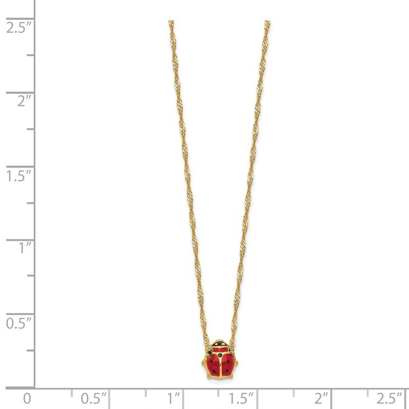 14k Polished Red and Black Enameled Ladybug 17 inch Necklace Plus 1 inch Extender
