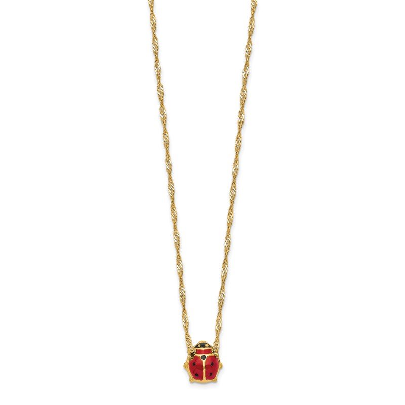 14k Polished Red and Black Enameled Ladybug 17 inch Necklace Plus 1 inch Extender