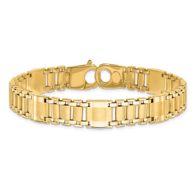 14k Satin and Polished 12mm Fancy Link 8.5 inch Mens Bracelet
