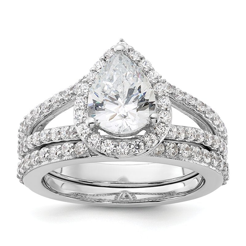 14K White Gold 5/8 carat Lab Grown Diamond VS/SI  D E F  Semi Mount Pear Halo Engagement Ring