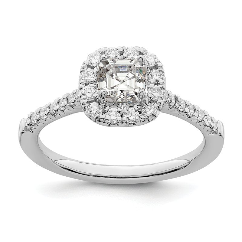 14K White Gold 1/2 carat Lab Grown Diamond VS+ F+ Semi-Mount Asscher Halo Engagement Ring