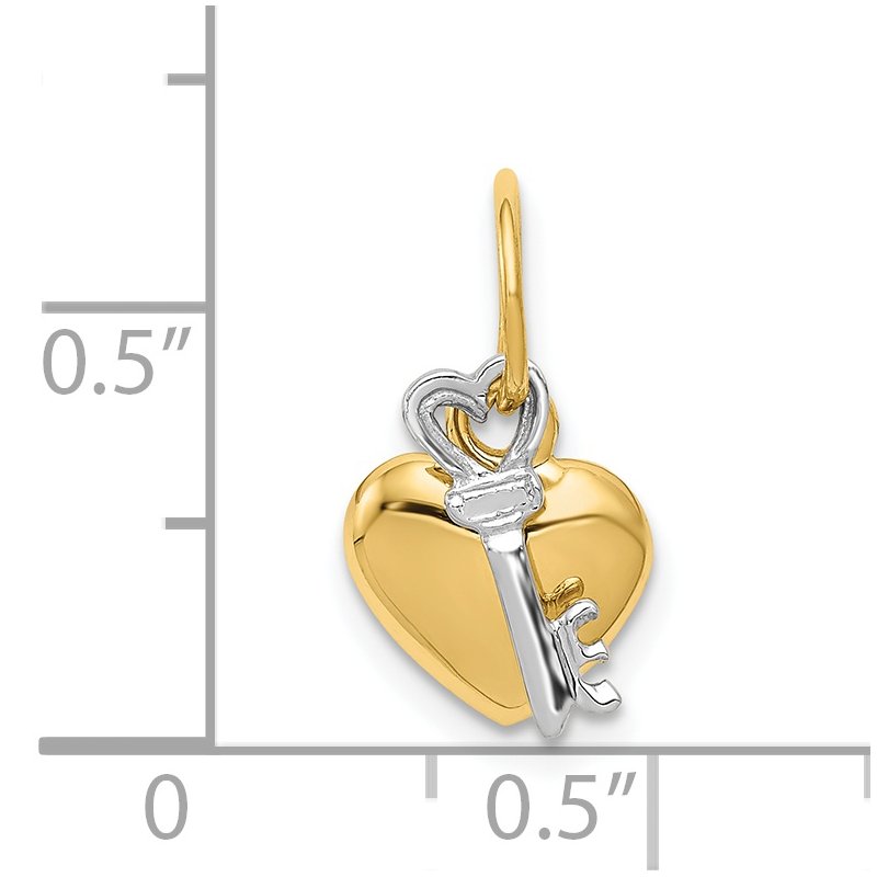 14K Two-tone Polished Moveable Key and Heart Lock Charm