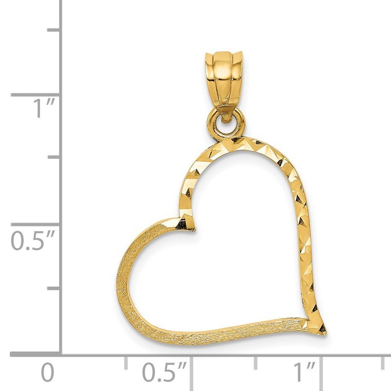 14K Satin Diamond-cut Reversible Heart Pendant