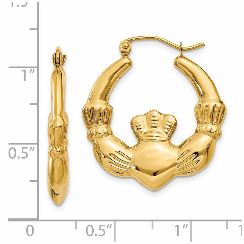 14k Polished Claddagh Hoop Earrings