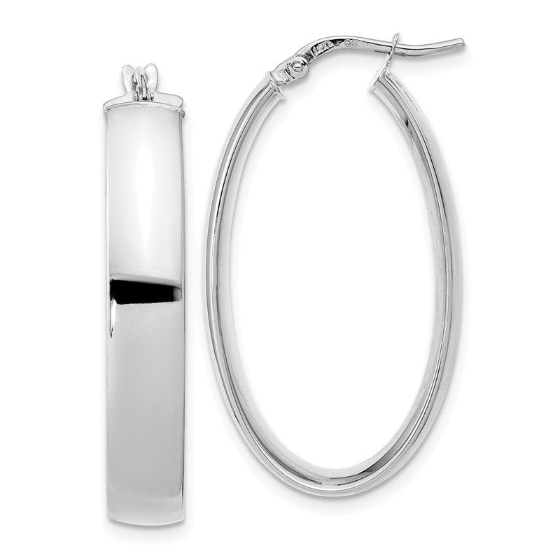 14k White Gold Oval Hoop Earrings