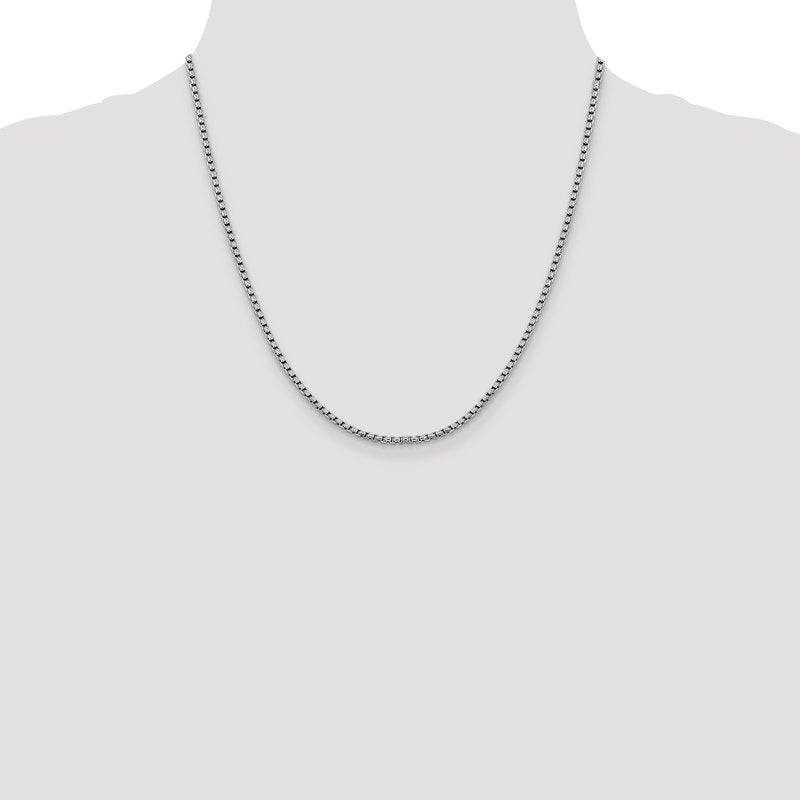 14K White Gold 2.4mm Semi-Solid D/C Round Box Chain
