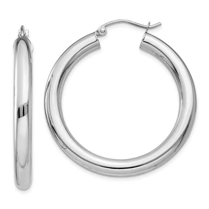 14K White Gold 4x35mm Polished Lightweight Tube Hoop Earrings