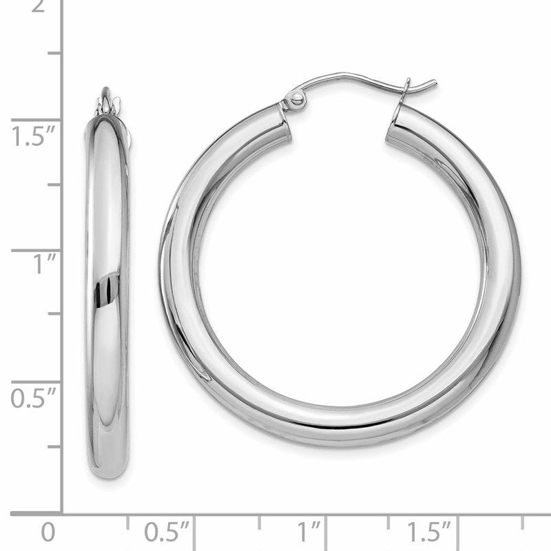 14K White Gold 4x35mm Polished Lightweight Tube Hoop Earrings