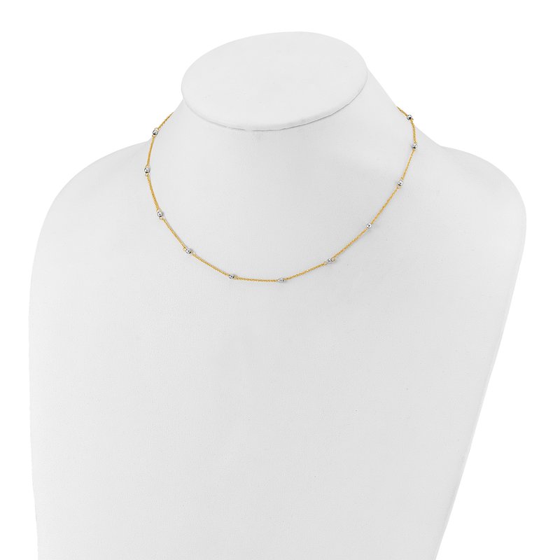 14K Two-tone Ropa Chain and Mirror Beads 16 inch Station Necklace Plus 2 inch Extender