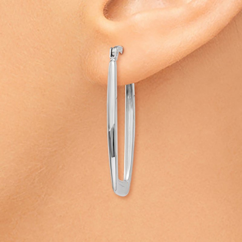 14k White Gold Polished 2.25mm Rectangle Hoop Earrings
