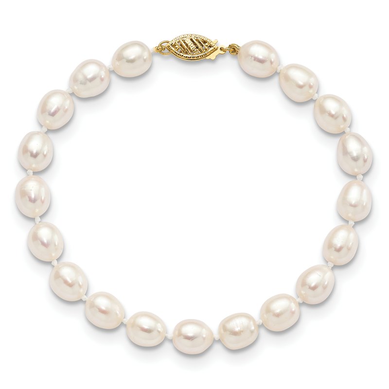 14k 7-8mm White Rice Freshwater Cultured Pearl 18 inch Necklace
