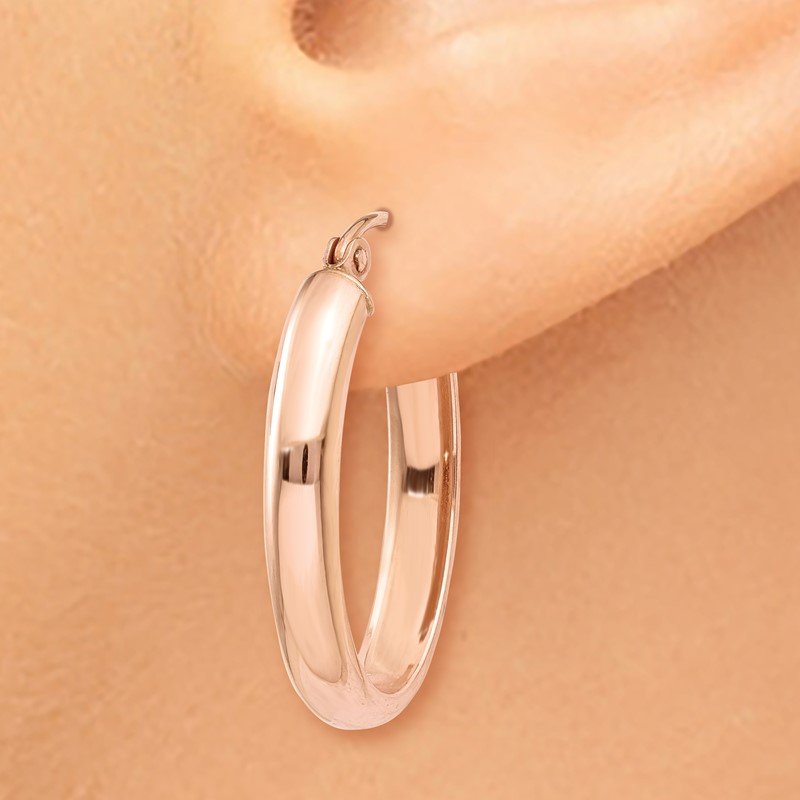 14k Rose Gold Polished Half-Round Oval Hoop Earrings