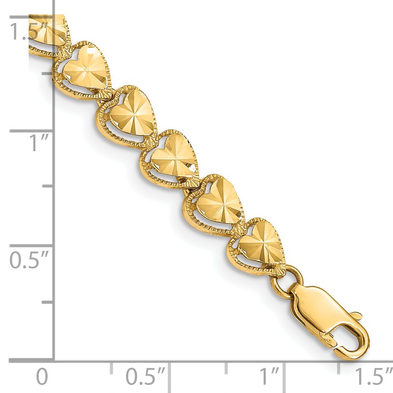 14K Diamond-cut Hearts 7 inch Bracelet