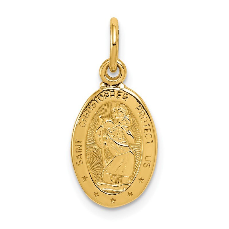 14k Polished Small Saint Christopher Medal Oval Charm