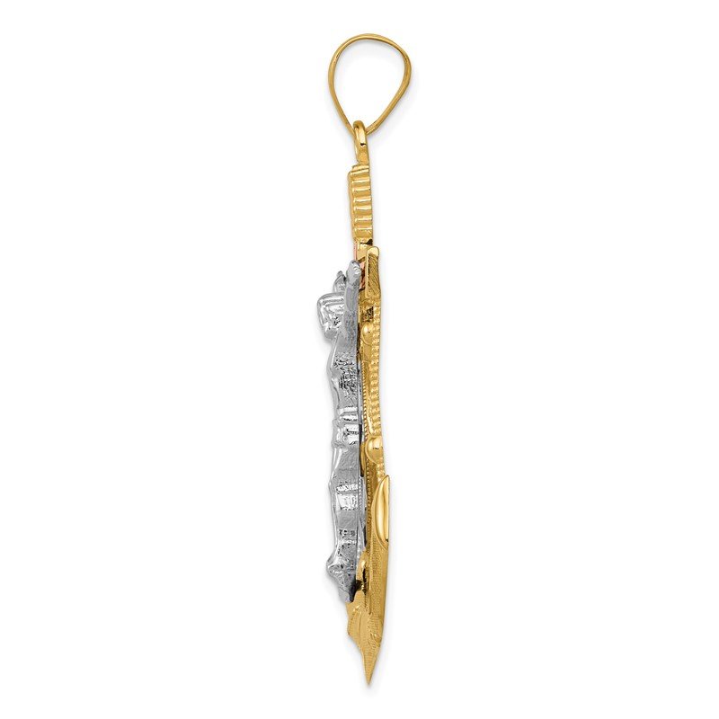 14k Tri-color Diamond-cut and Textured Mariners Crucifix Pendant