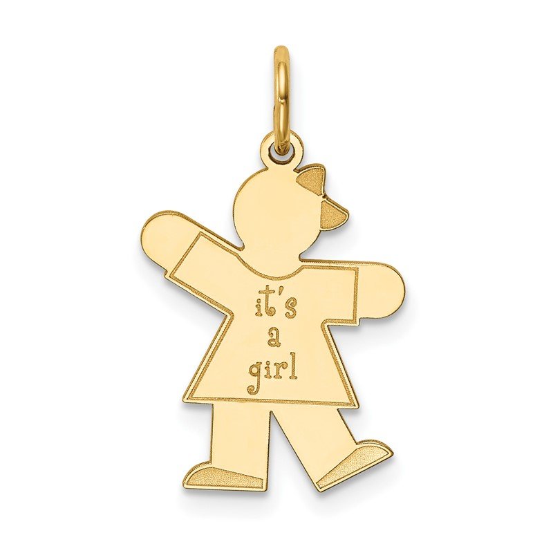 14k The Kids Small It's a Girl Engravable Kiss Charm