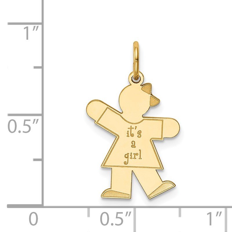 14k The Kids Small It's a Girl Engravable Kiss Charm
