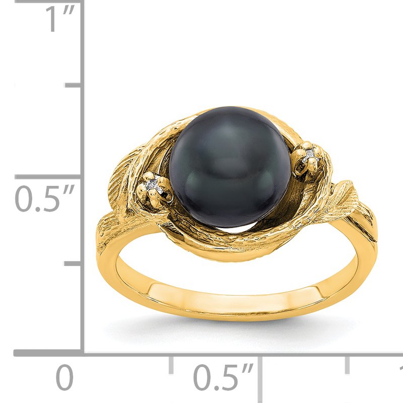 14k 7.5mm Black FW Cultured Pearl AA Diamond ring