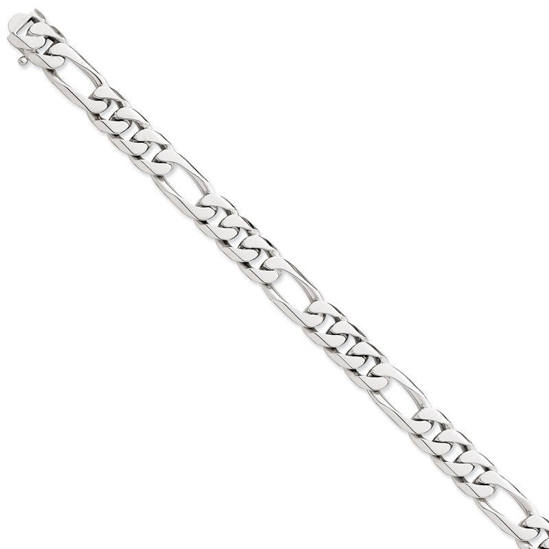 14K White Gold 20 inch 9mm Hand Polished Figaro Link with Box Catch Clasp Chain