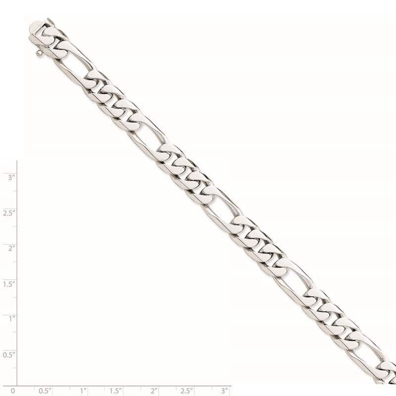 14K White Gold 20 inch 9mm Hand Polished Figaro Link with Box Catch Clasp Chain
