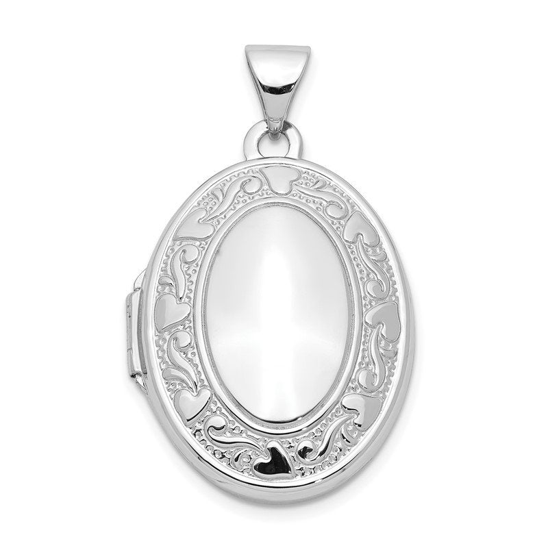 14k White Gold Heart and Scroll Border 21mm Oval Locket