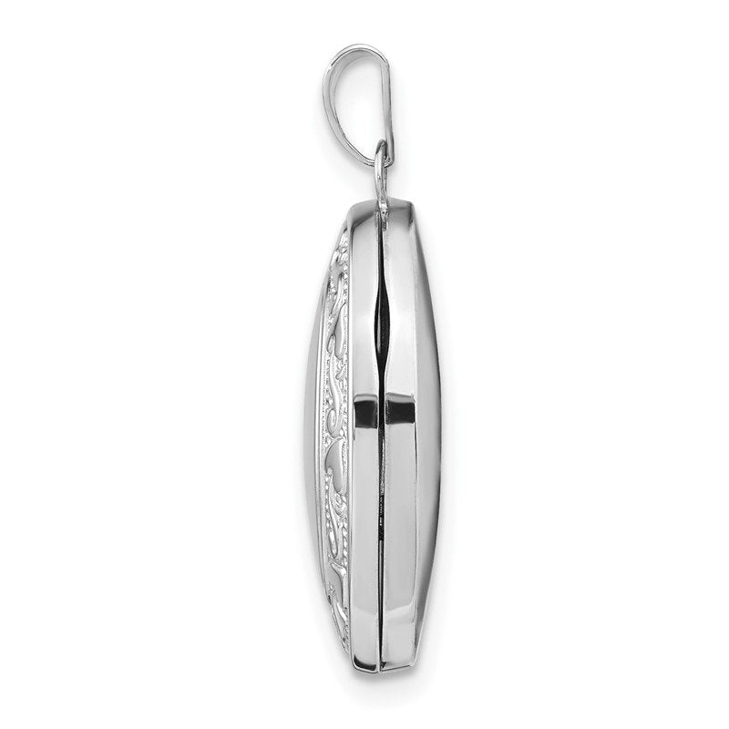 14k White Gold Heart and Scroll Border 21mm Oval Locket