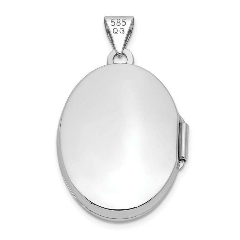 14k White Gold Heart and Scroll Border 21mm Oval Locket