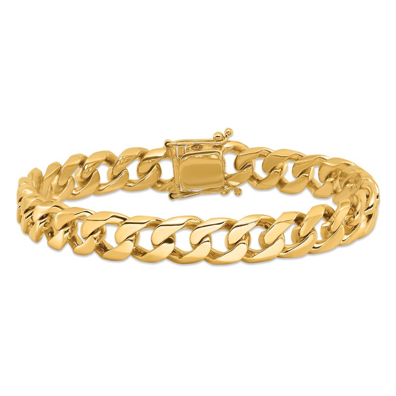 14K 20 inch 9.7mm Hand Polished Flat Beveled Curb Link with Box Catch Clasp Chain